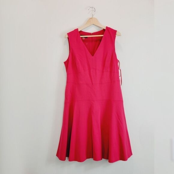 Nine West Fuchsia Pink Knit Fit and Flare Dress Size 12 NWT - Picture 2 of 7